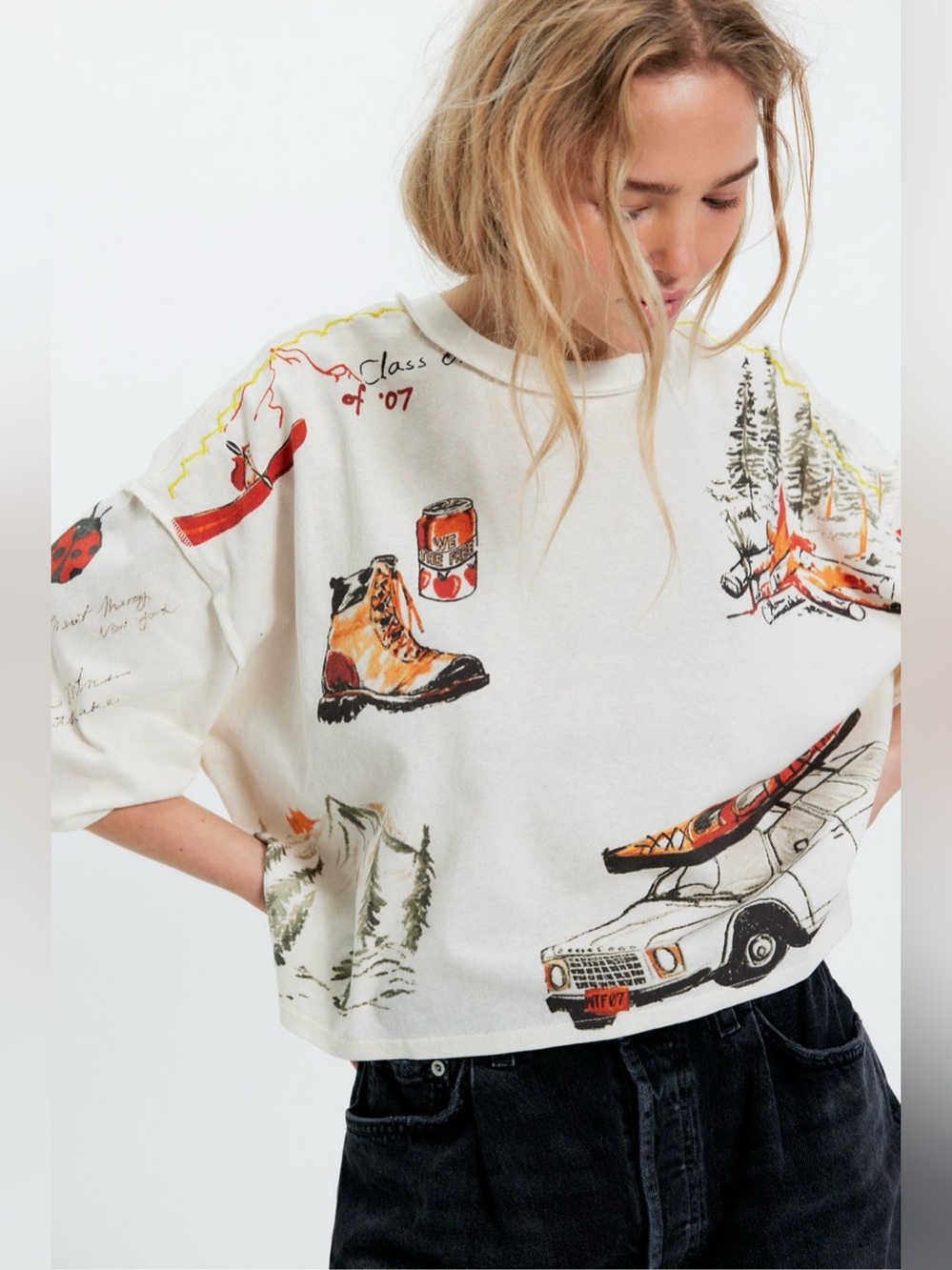 NWT Free People We The Free Mountain View Graphic Tee in Ivory Combo